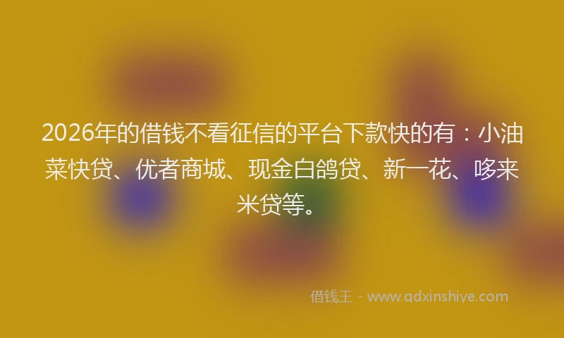 2026年的借钱不看征信的平台下款快的有：小油菜快贷、优者商城、现金白鸽贷、新一花、哆来米贷等。