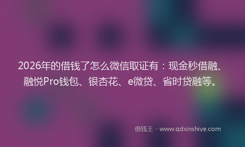 2026年的借钱了怎么微信取证有：现金秒借融、融悦Pro钱包、银杏花、e微贷、省时贷融等。