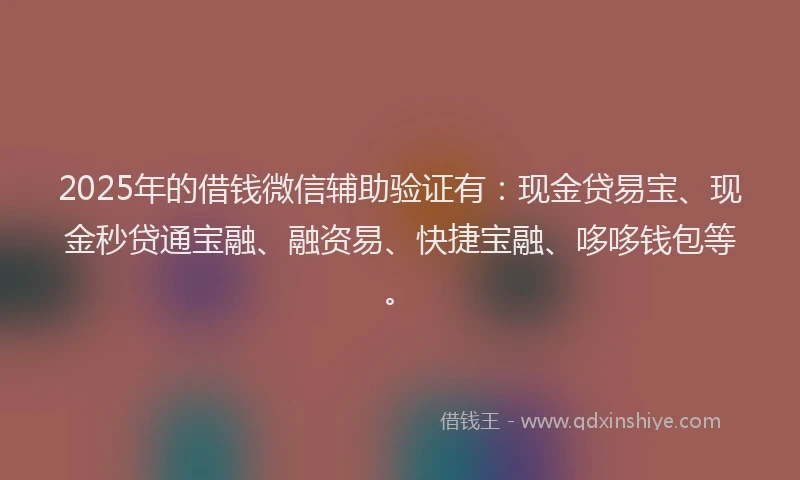 2025年的借钱微信辅助验证有：现金贷易宝、现金秒贷通宝融、融资易、快捷宝融、哆哆钱包等。