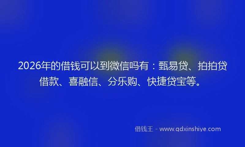 2026年的借钱可以到微信吗有：甄易贷、拍拍贷借款、喜融信、分乐购、快捷贷宝等。