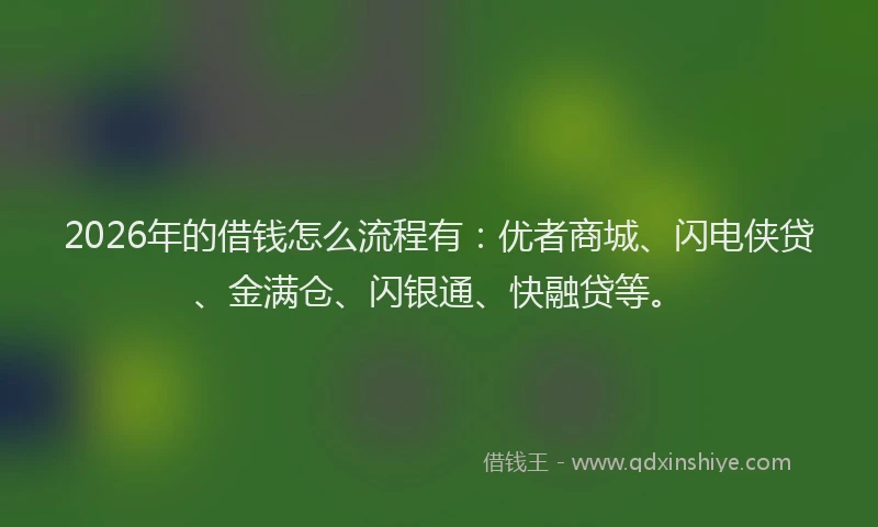 2026年的借钱怎么流程有：优者商城、闪电侠贷、金满仓、闪银通、快融贷等。
