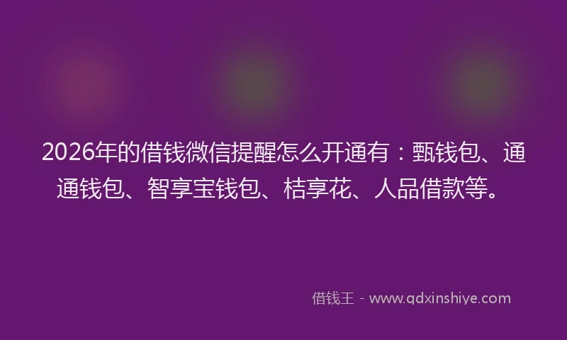 2026年的借钱微信提醒怎么开通有:甄钱包、通通钱包、智享宝钱包、桔享花、人品借款等。