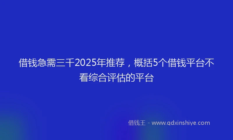 借钱急需三千2025年推荐，概括5个借钱平台不看综合评估的平台
