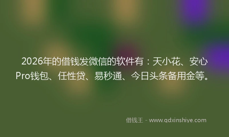 2026年的借钱发微信的软件有:天小花、安心Pro钱包、任性贷、易秒通、今日头条备用金等。