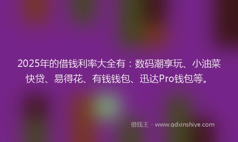 2025年的借钱利率大全有:数码潮享玩、小油菜快贷、易得花、有钱钱包、迅达Pro钱包等。