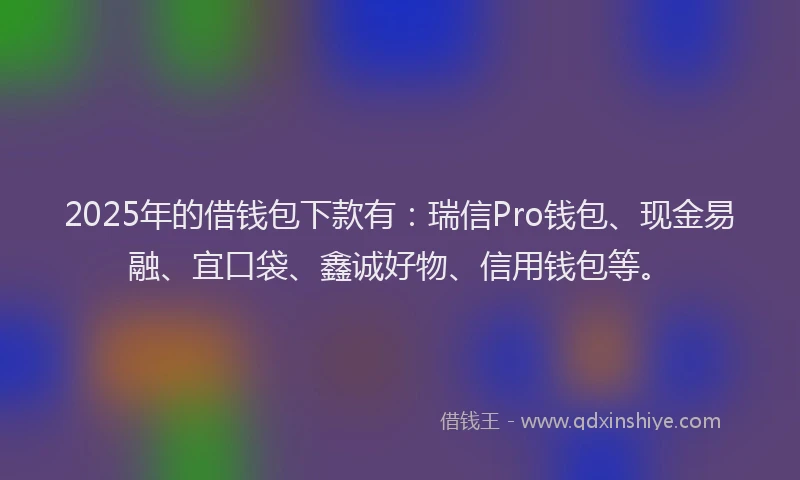 2025年的借钱包下款有：瑞信Pro钱包、现金易融、宜口袋、鑫诚好物、信用钱包等。