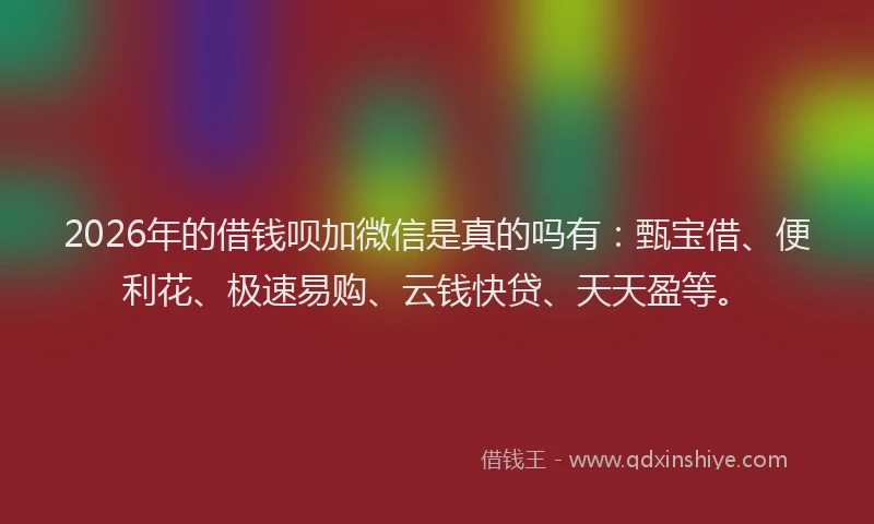 2026年的借钱呗加微信是真的吗有：甄宝借、便利花、极速易购、云钱快贷、天天盈等。