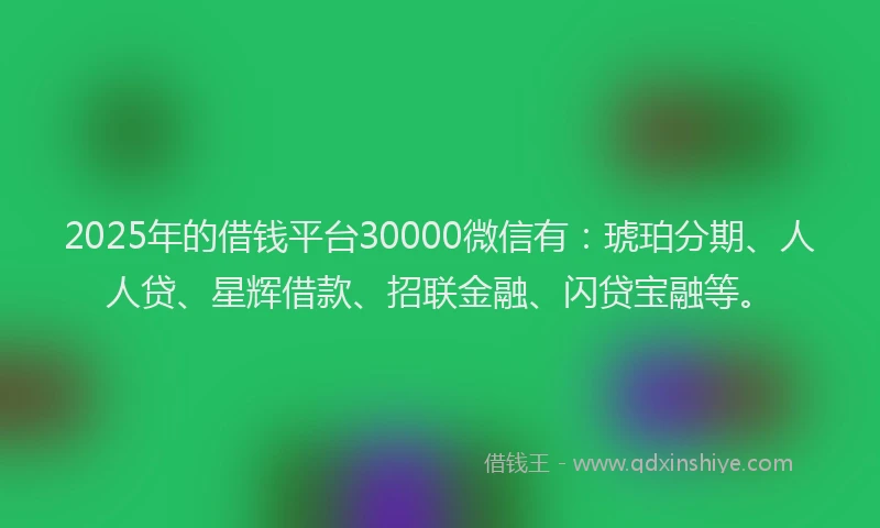 2025年的借钱平台30000微信有：琥珀分期、人人贷、星辉借款、招联金融、闪贷宝融等。