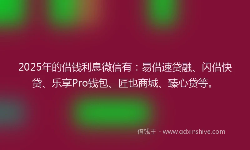 2025年的借钱利息微信有：易借速贷融、闪借快贷、乐享Pro钱包、匠也商城、臻心贷等。