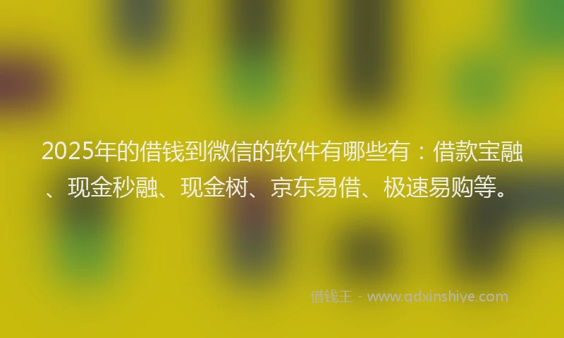 2025年的借钱到微信的软件有哪些有：借款宝融、现金秒融、现金树、京东易借、极速易购等。