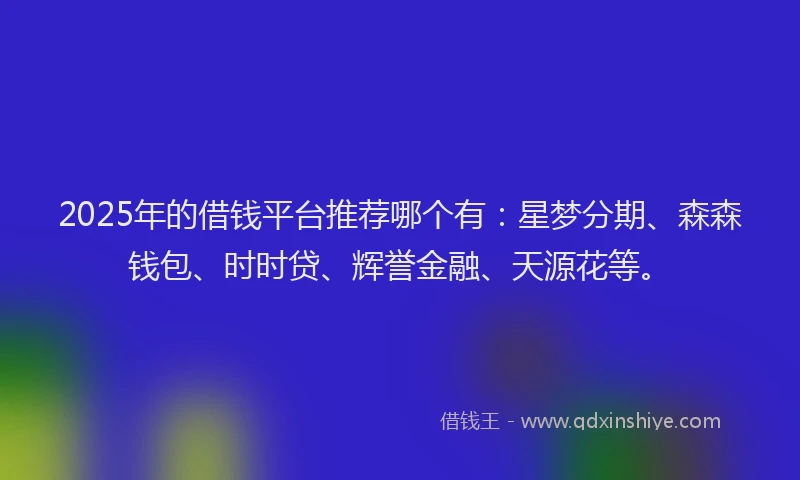 2025年的借钱平台推荐哪个有:星梦分期、森森钱包、时时贷、辉誉金融、天源花等。