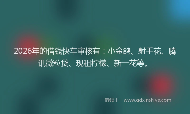 2026年的借钱快车审核有：小金鸽、射手花、腾讯微粒贷、现租柠檬、新一花等。