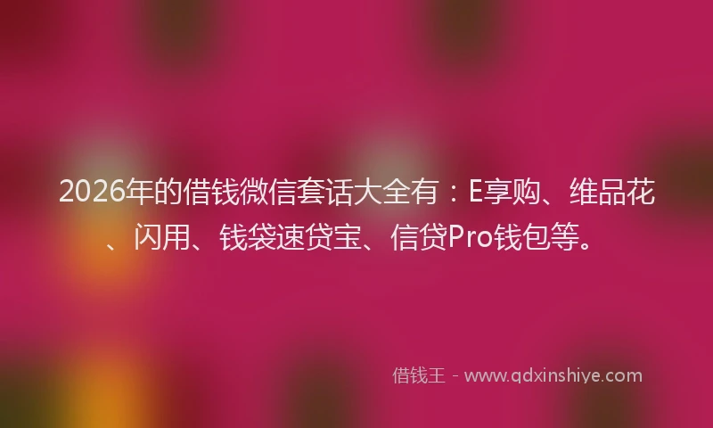 2026年的借钱微信套话大全有：E享购、维品花、闪用、钱袋速贷宝、信贷Pro钱包等。