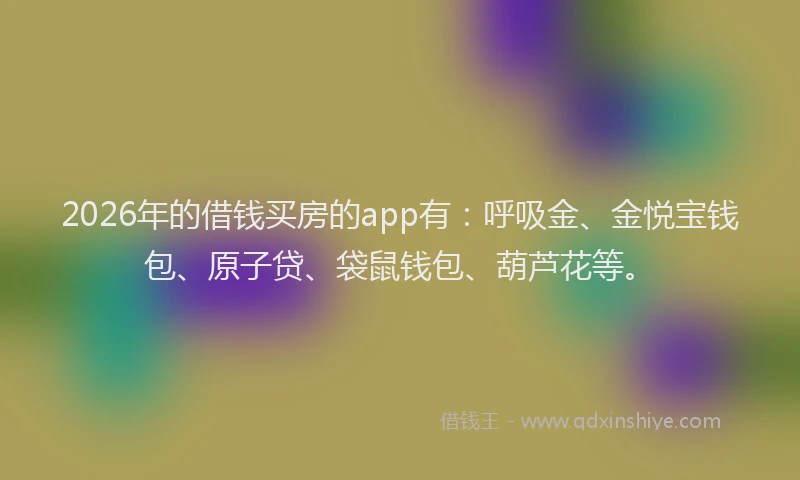2026年的借钱买房的app有：呼吸金、金悦宝钱包、原子贷、袋鼠钱包、葫芦花等。