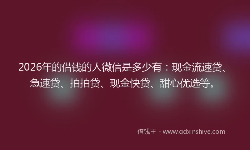 2026年的借钱的人微信是多少有:现金流速贷、急速贷、拍拍贷、现金快贷、甜心优选等。