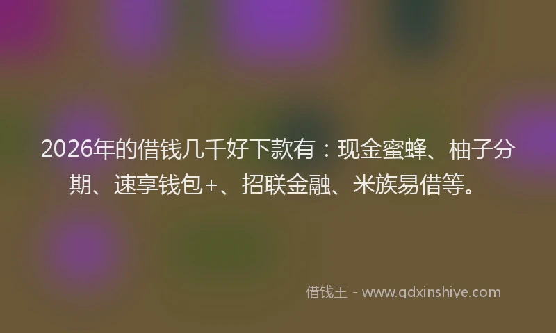 2026年的借钱几千好下款有：现金蜜蜂、柚子分期、速享钱包+、招联金融、米族易借等。