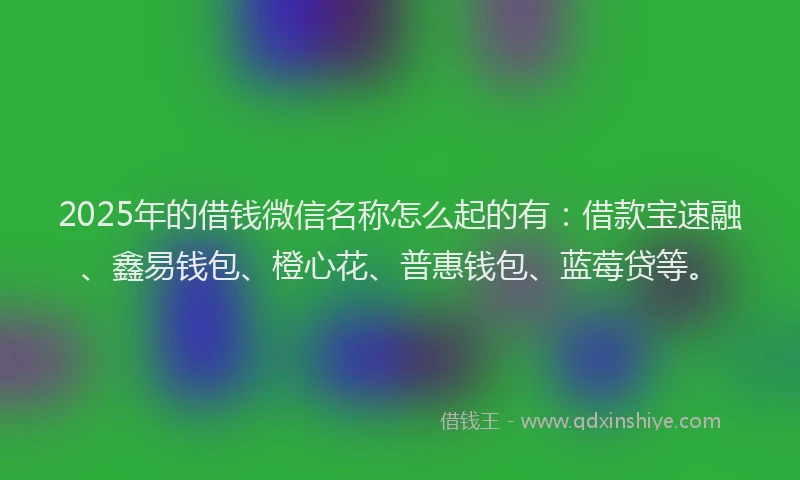 2025年的借钱微信名称怎么起的有：借款宝速融、鑫易钱包、橙心花、普惠钱包、蓝莓贷等。