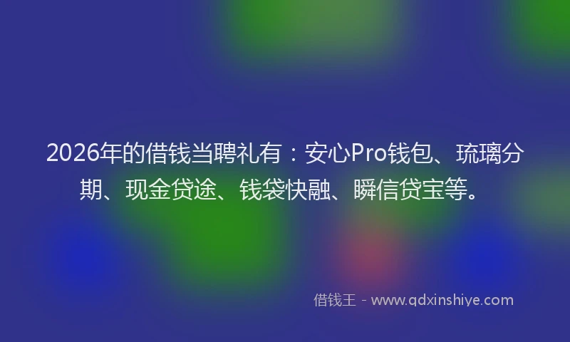 2026年的借钱当聘礼有：安心Pro钱包、琉璃分期、现金贷途、钱袋快融、瞬信贷宝等。