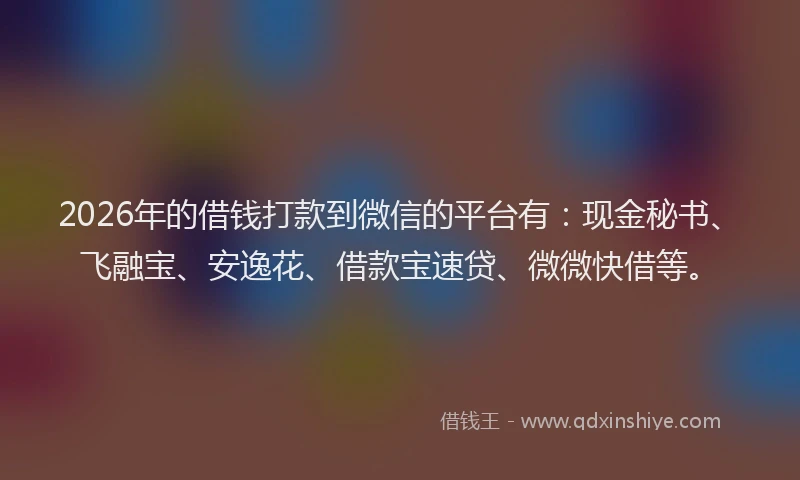 2026年的借钱打款到微信的平台有：现金秘书、飞融宝、安逸花、借款宝速贷、微微快借等。