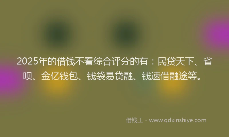 2025年的借钱不看综合评分的有：民贷天下、省呗、金亿钱包、钱袋易贷融、钱速借融途等。