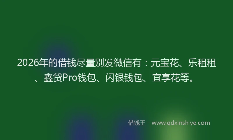 2026年的借钱尽量别发微信有：元宝花、乐租租、鑫贷Pro钱包、闪银钱包、宜享花等。