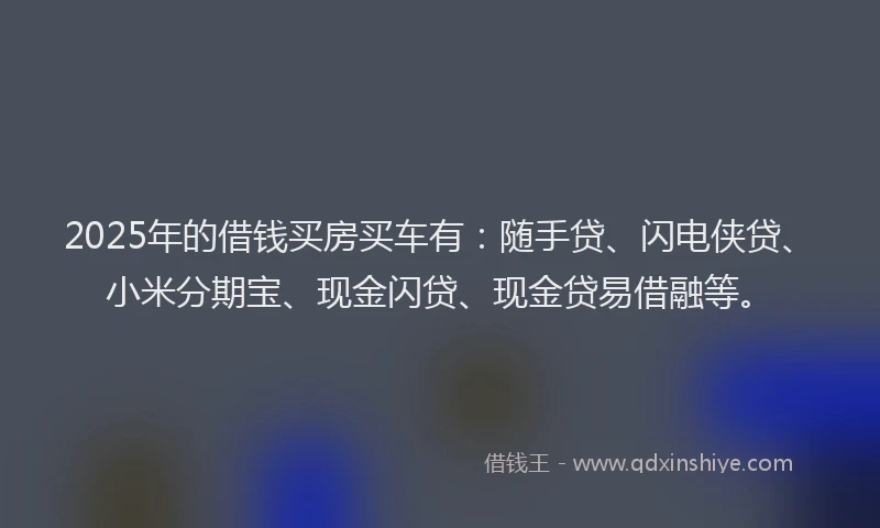 2025年的借钱买房买车有：随手贷、闪电侠贷、小米分期宝、现金闪贷、现金贷易借融等。