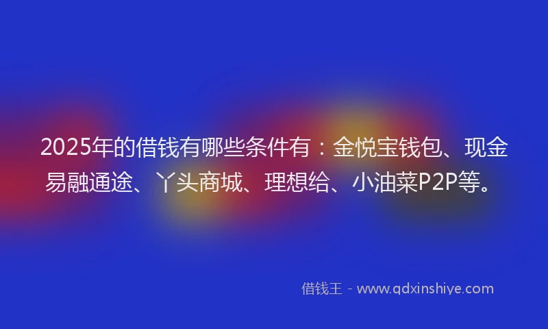 2025年的借钱有哪些条件有：金悦宝钱包、现金易融通途、丫头商城、理想给、小油菜P2P等。
