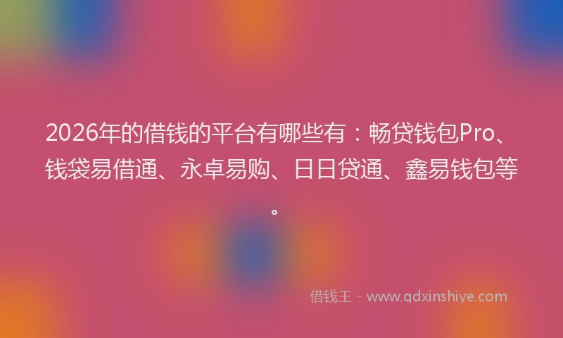 2026年的借钱的平台有哪些有:畅贷钱包Pro、钱袋易借通、永卓易购、日日贷通、鑫易钱包等。