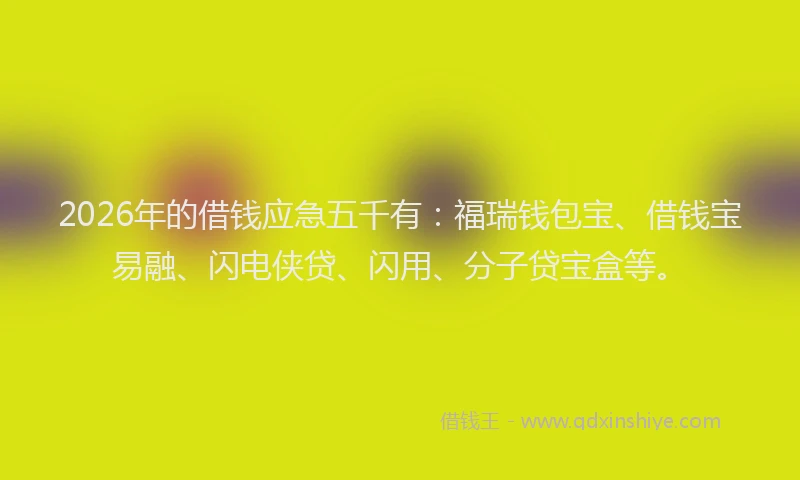 2026年的借钱应急五千有：福瑞钱包宝、借钱宝易融、闪电侠贷、闪用、分子贷宝盒等。