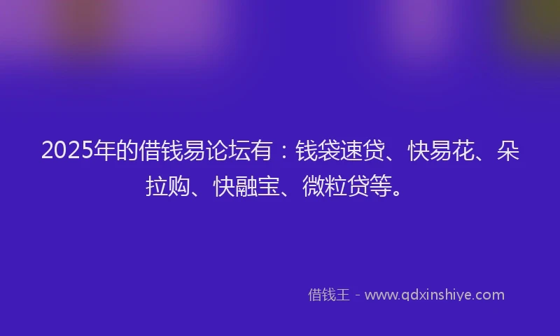 2025年的借钱易论坛有：钱袋速贷、快易花、朵拉购、快融宝、微粒贷等。