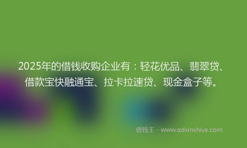 2025年的借钱收购企业有:轻花优品、翡翠贷、借款宝快融通宝、拉卡拉速贷、现金盒子等。
