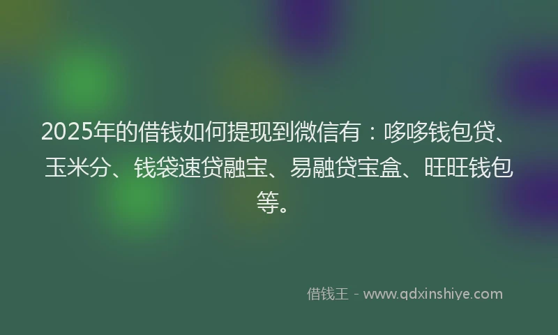 2025年的借钱如何提现到微信有：哆哆钱包贷、玉米分、钱袋速贷融宝、易融贷宝盒、旺旺钱包等。