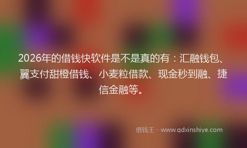 2026年的借钱快软件是不是真的有：汇融钱包、翼支付甜橙借钱、小麦粒借款、现金秒到融、捷信金融等。