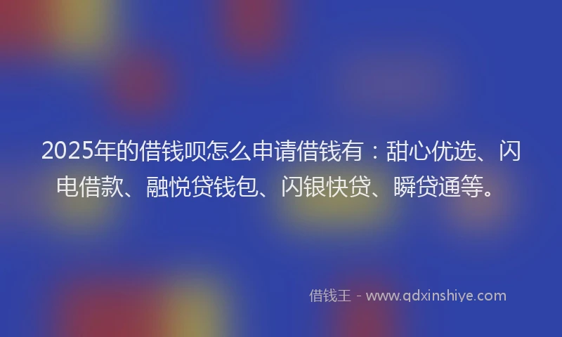 2025年的借钱呗怎么申请借钱有：甜心优选、闪电借款、融悦贷钱包、闪银快贷、瞬贷通等。