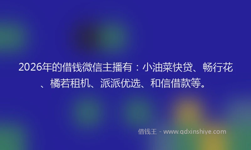 2026年的借钱微信主播有:小油菜快贷、畅行花、橘若租机、派派优选、和信借款等。