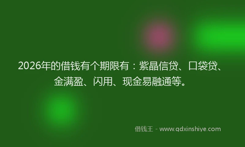 2026年的借钱有个期限有：紫晶信贷、口袋贷、金满盈、闪用、现金易融通等。