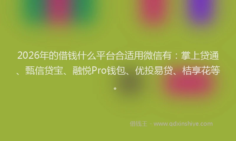 2026年的借钱什么平台合适用微信有：掌上贷通、甄信贷宝、融悦Pro钱包、优投易贷、桔享花等。