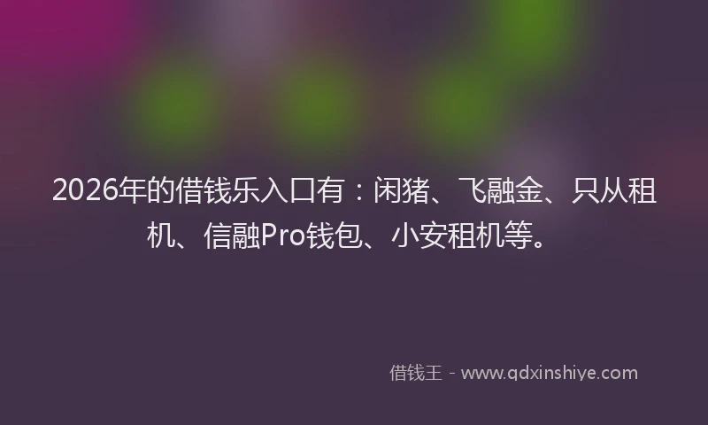 2026年的借钱乐入口有:闲猪、飞融金、只从租机、信融Pro钱包、小安租机等。