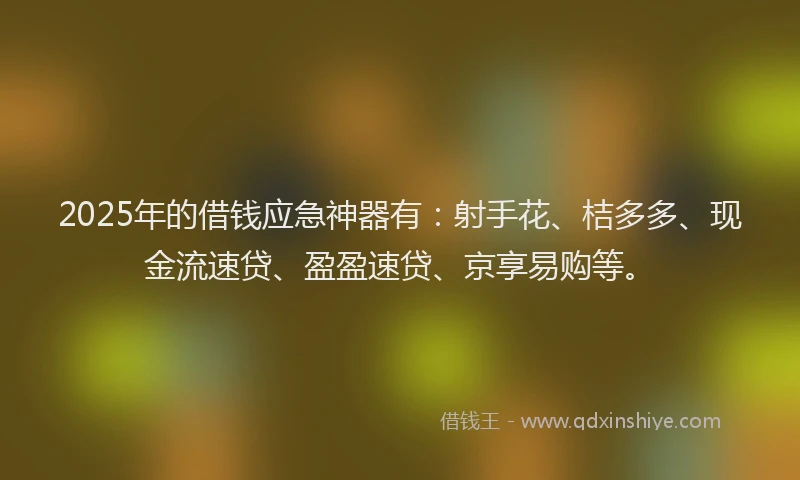 2025年的借钱应急神器有：射手花、桔多多、现金流速贷、盈盈速贷、京享易购等。
