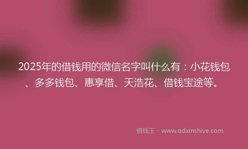 2025年的借钱用的微信名字叫什么有:小花钱包、多多钱包、惠享借、天浩花、借钱宝途等。