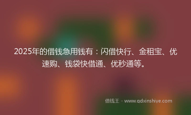 2025年的借钱急用钱有：闪借快行、金租宝、优速购、钱袋快借通、优秒通等。