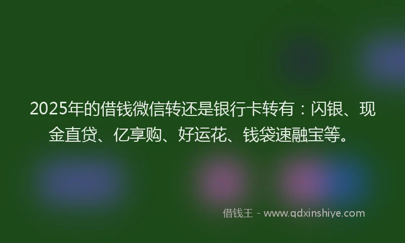 2025年的借钱微信转还是银行卡转有:闪银、现金直贷、亿享购、好运花、钱袋速融宝等。