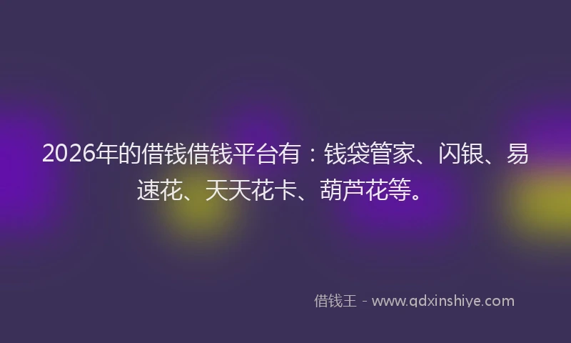 2026年的借钱借钱平台有：钱袋管家、闪银、易速花、天天花卡、葫芦花等。
