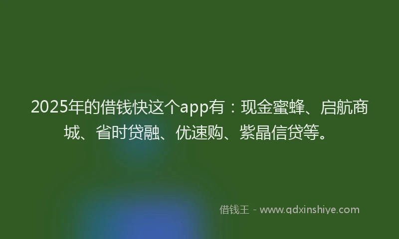 2025年的借钱快这个app有：现金蜜蜂、启航商城、省时贷融、优速购、紫晶信贷等。