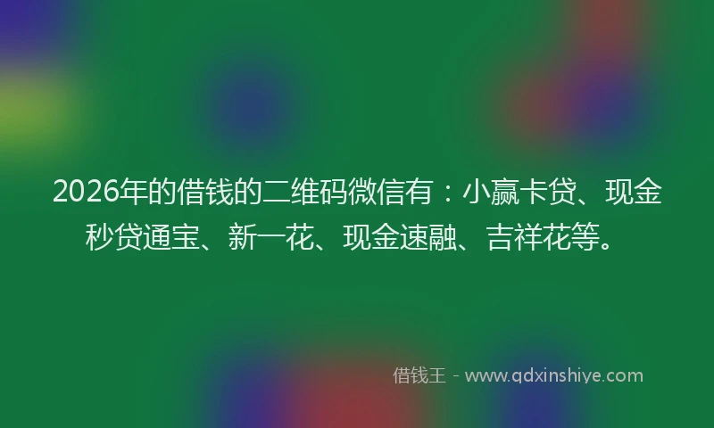 2026年的借钱的二维码微信有:小赢卡贷、现金秒贷通宝、新一花、现金速融、吉祥花等。