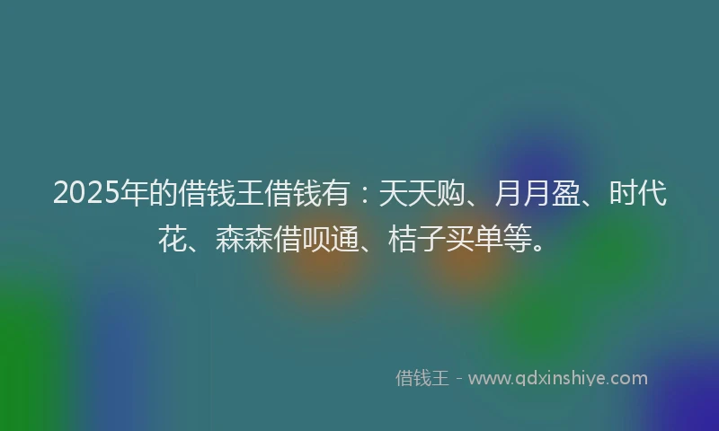 2025年的借钱王借钱有:天天购、月月盈、时代花、森森借呗通、桔子买单等。