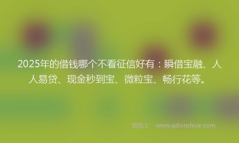 2025年的借钱哪个不看征信好有：瞬借宝融、人人易贷、现金秒到宝、微粒宝、畅行花等。