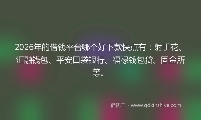 2026年的借钱平台哪个好下款快点有：射手花、汇融钱包、平安口袋银行、福禄钱包贷、固金所等。