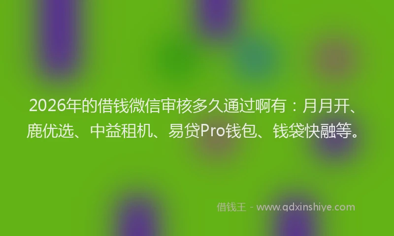 2026年的借钱微信审核多久通过啊有：月月开、鹿优选、中益租机、易贷Pro钱包、钱袋快融等。