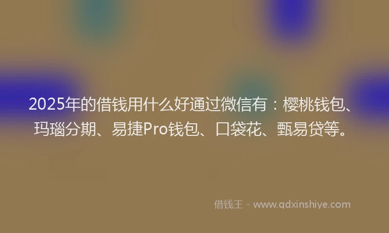 2025年的借钱用什么好通过微信有：樱桃钱包、玛瑙分期、易捷Pro钱包、口袋花、甄易贷等。